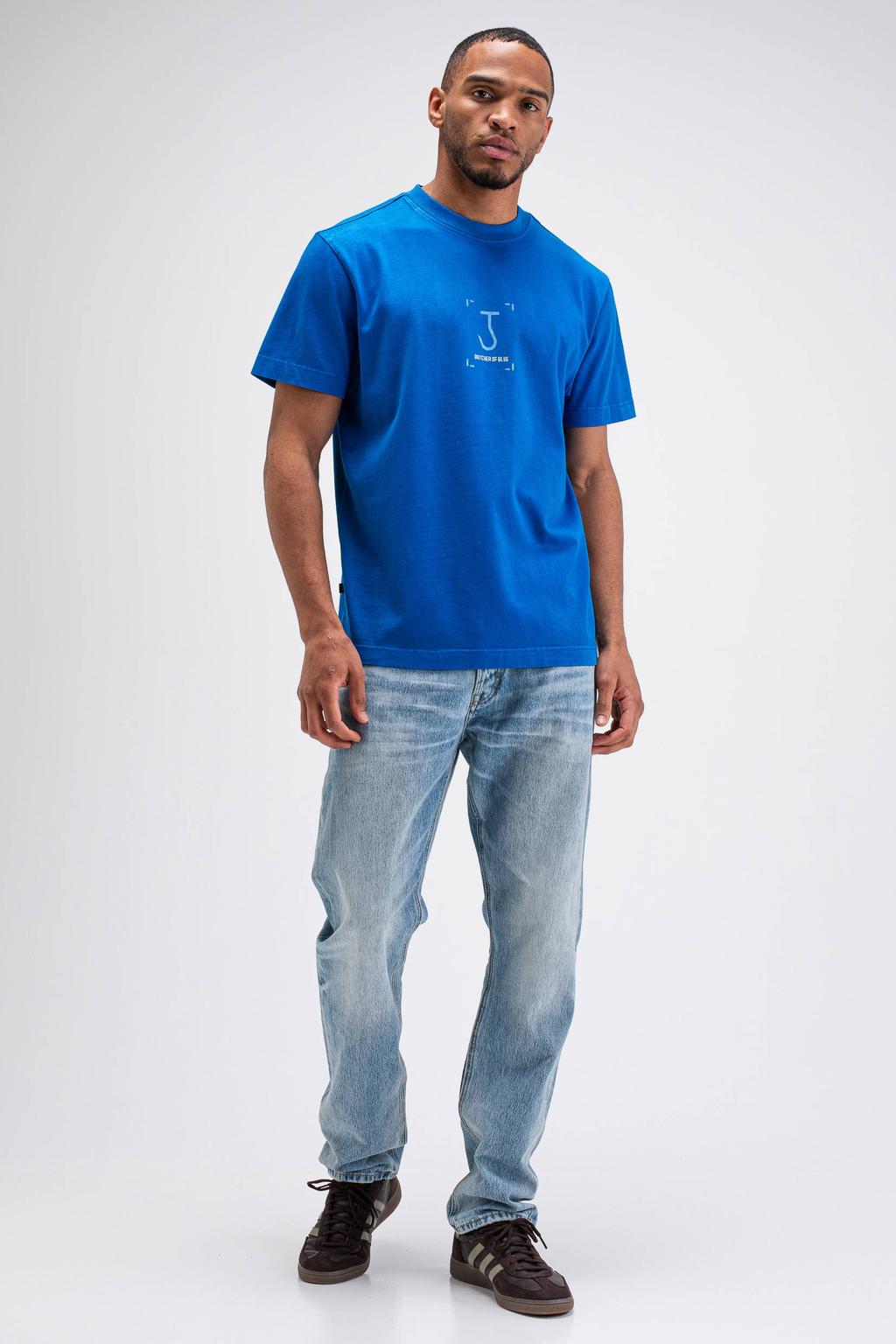Blauwe heren Butcher of Blue regular fit T-shirt van katoen met korte mouwen en ronde hals