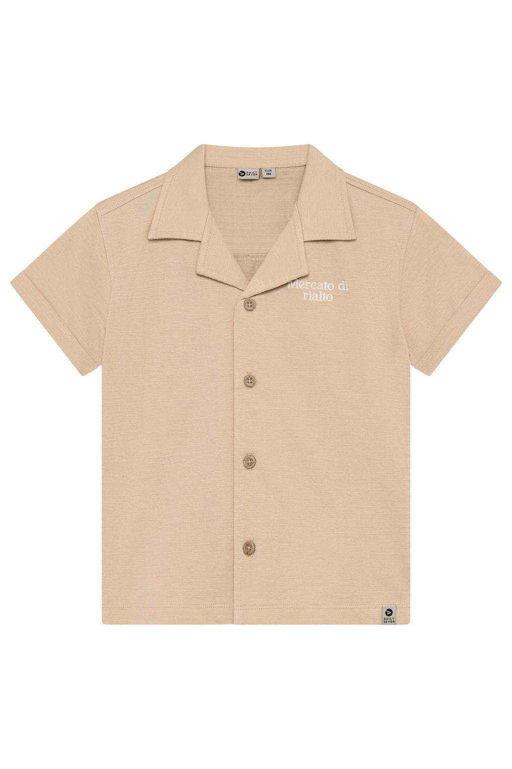 Beige jongens Daily7 rechtvallend T-shirt van katoen met backprint, korte mouwen, V-hals, knoopsluiting en textuur
