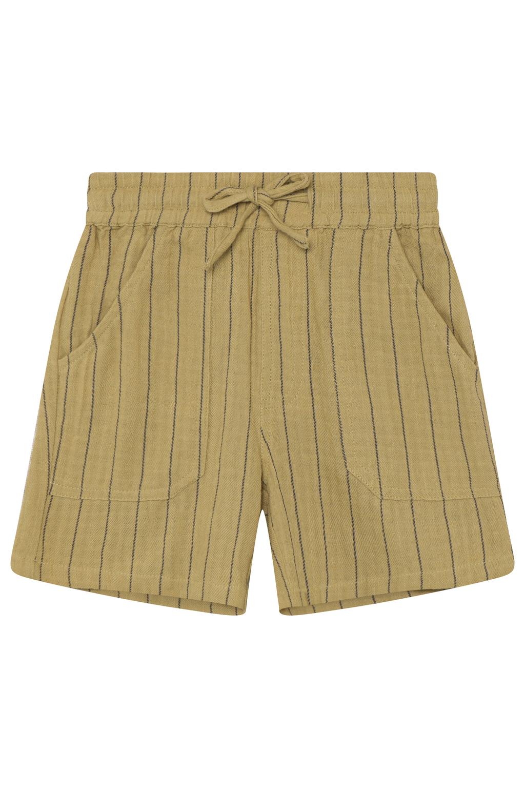 Olijfgroene jongens Daily7 straight regular waist gestreepte casual short van katoen met elastische tailleband met koord