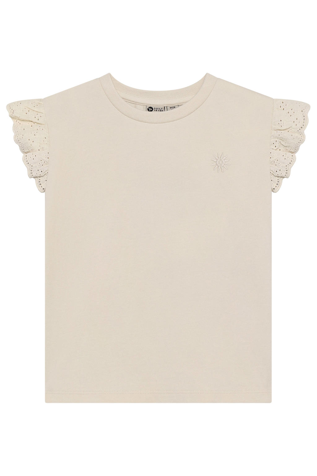 Beige meisjes Daily7 T-shirt broderie van stretchkatoen met effen, korte mouwen, ronde hals en borduursels