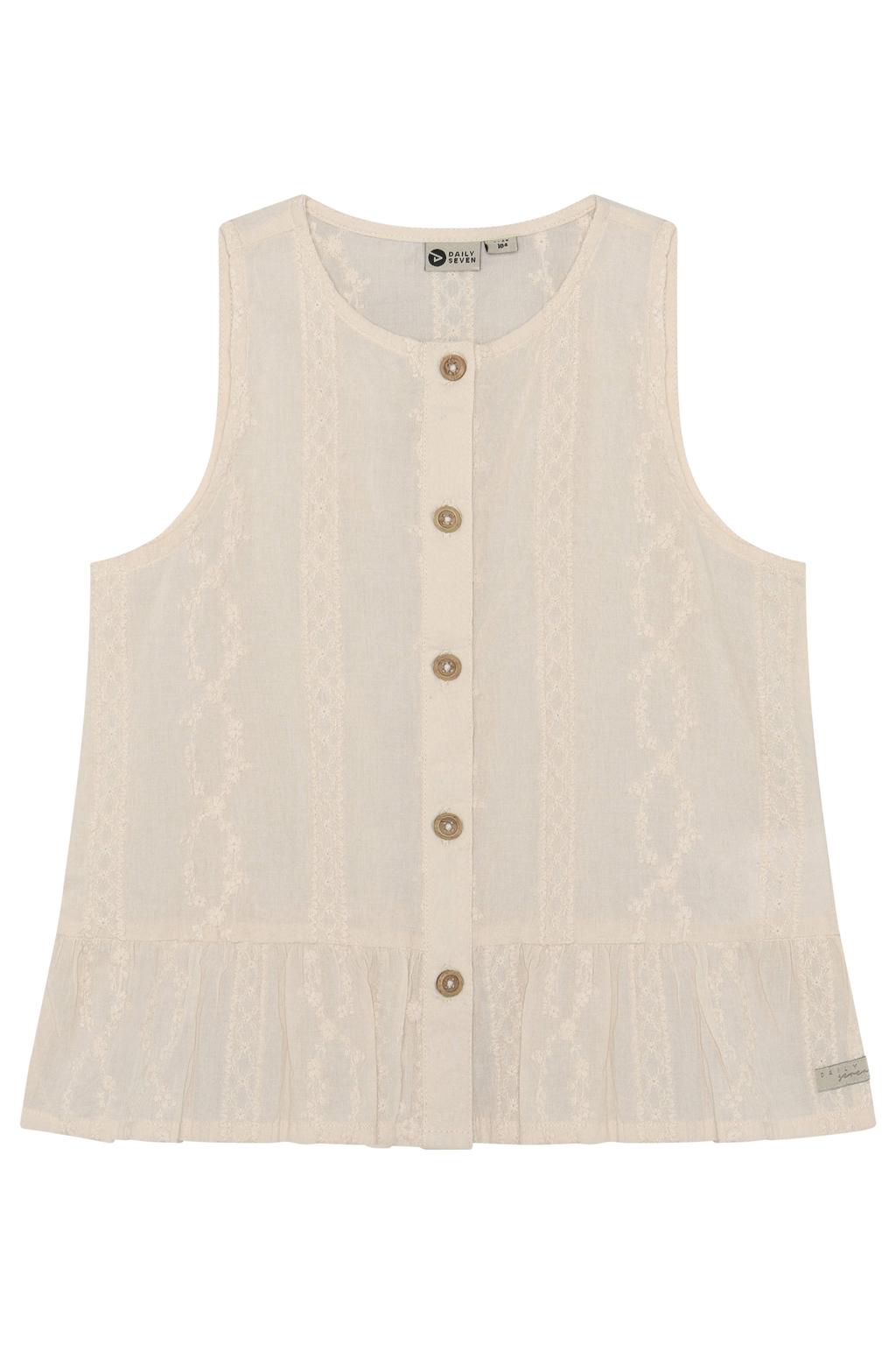 Beige meisjes Daily7 blouse van katoen met ronde hals en textuur