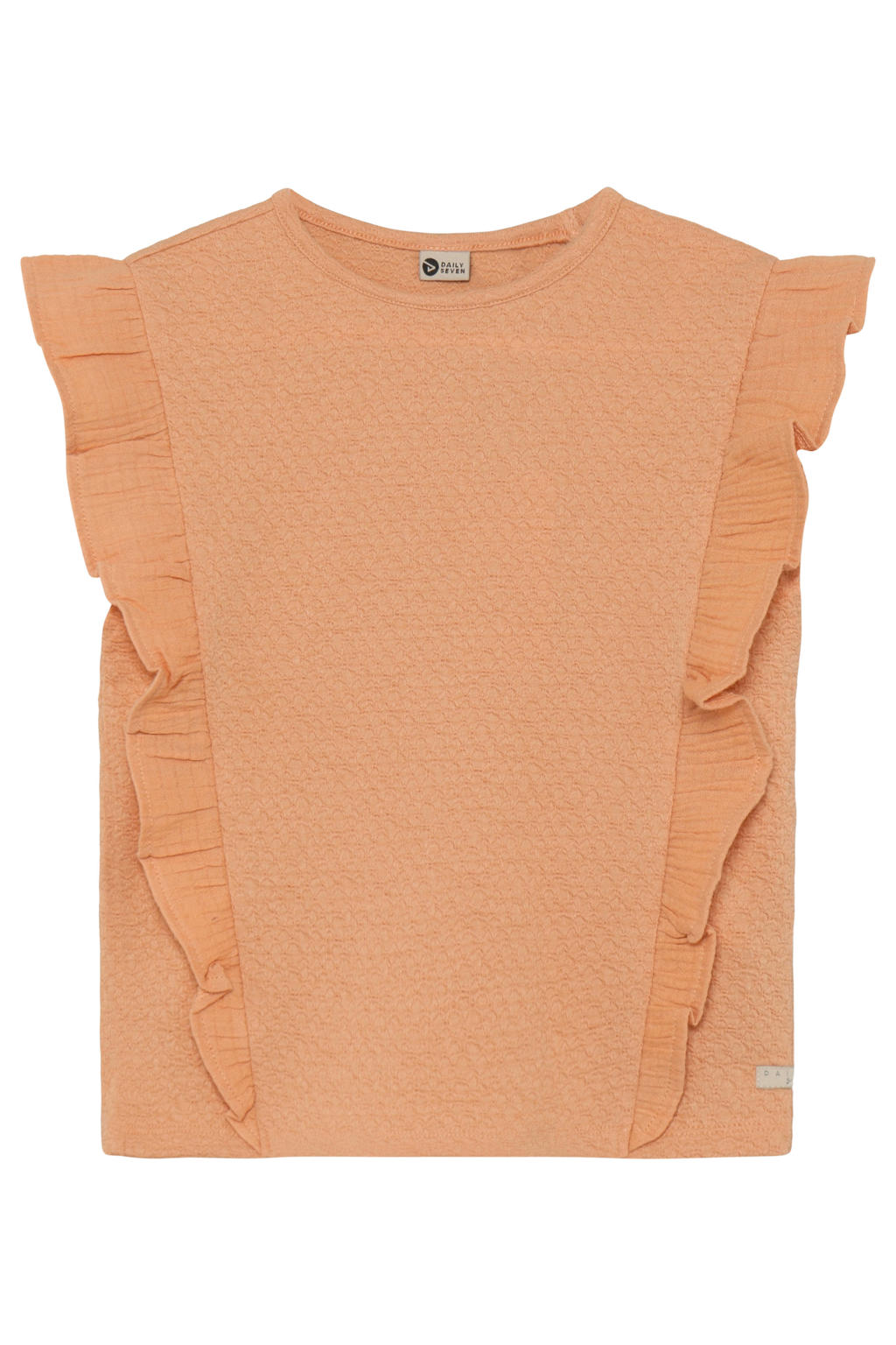 Oranje meisjes Daily7 T-shirt van polyester met effen, korte mouwen, ronde hals en ruches