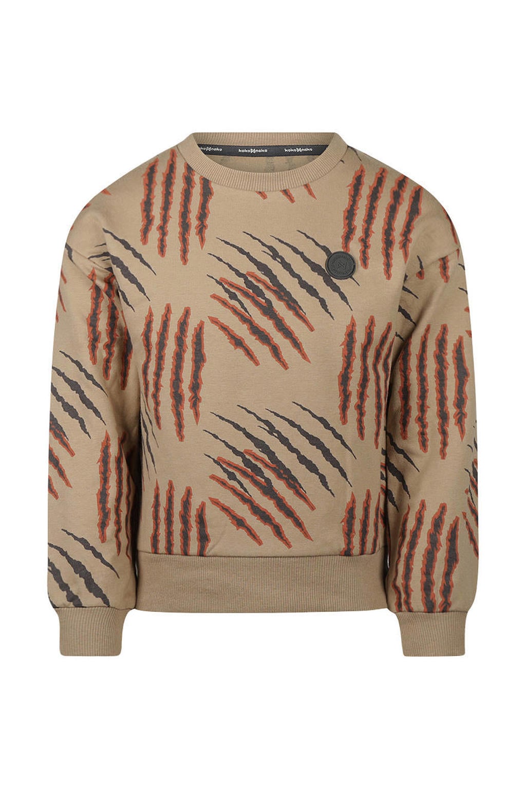 Zandkleurige jongens Koko Noko rechtvallende sweater met lange mouwen, ronde hals, drukknoopsluiting en geribde boorden