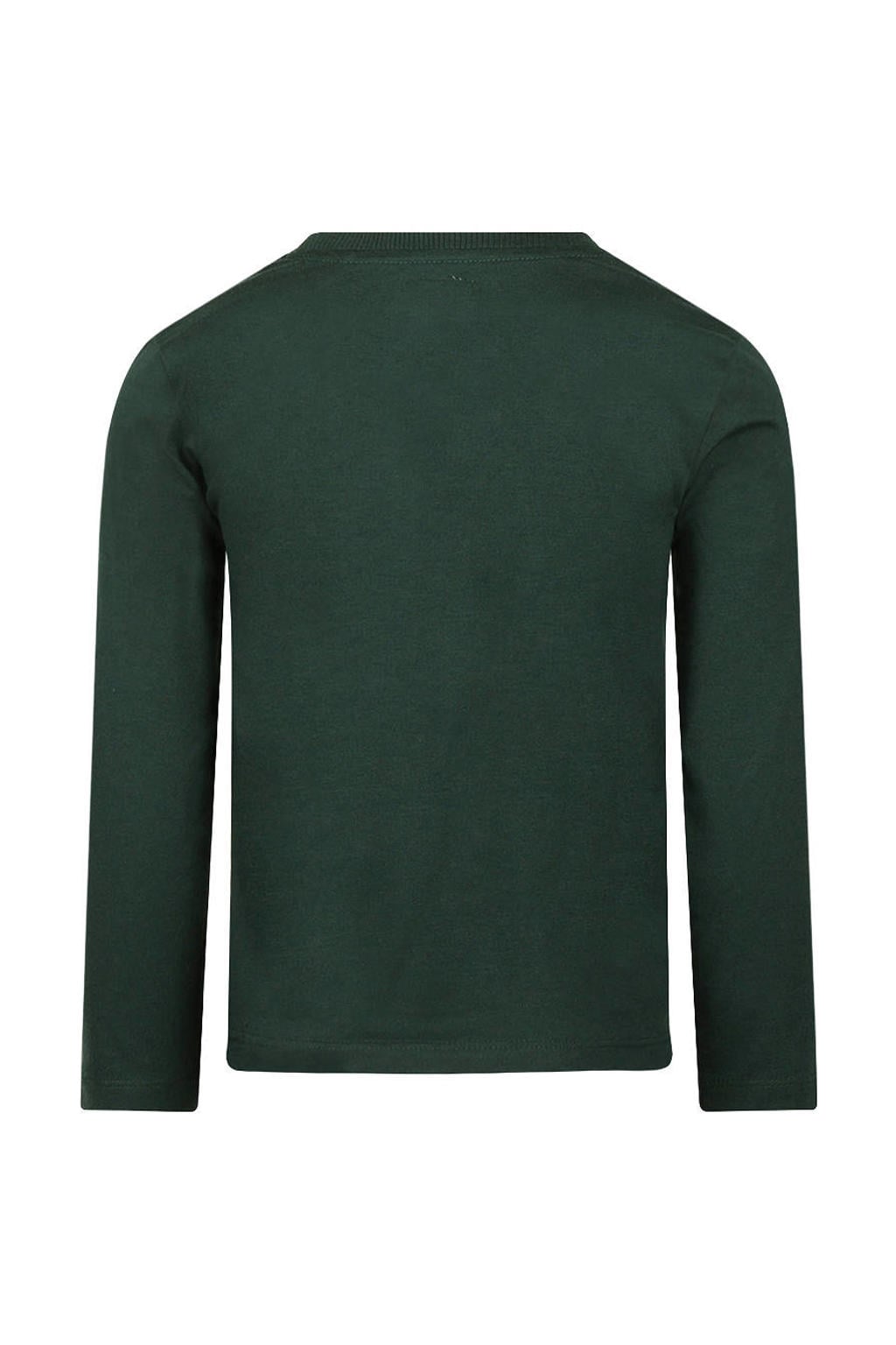 Donkergroene jongens Koko Noko rechtvallende longsleeve van stretchkatoen met printopdruk, lange mouwen, ronde hals en drukknoopsluiting
