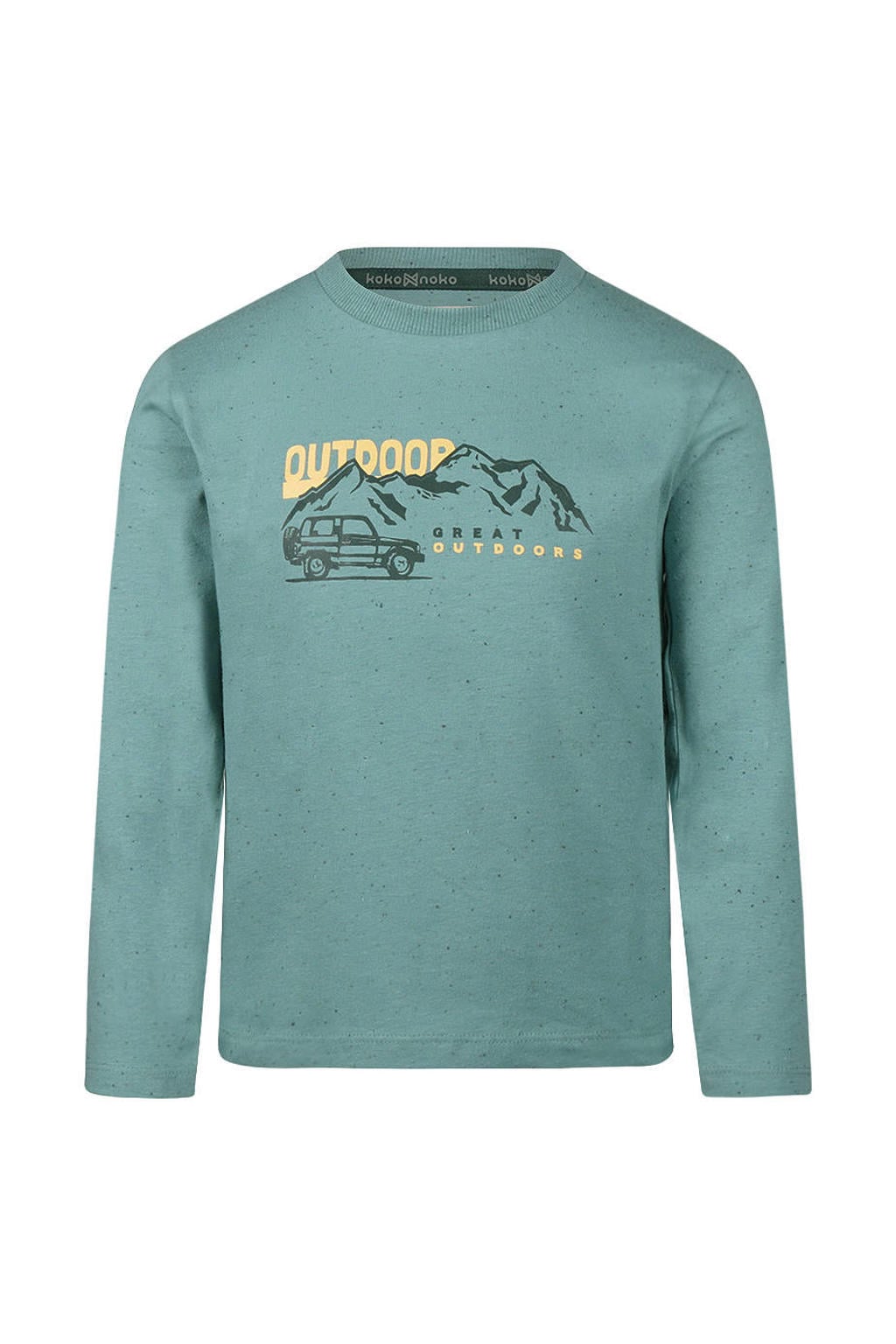 Groene jongens Koko Noko rechtvallende longsleeve van stretchkatoen met printopdruk, lange mouwen, ronde hals en drukknoopsluiting