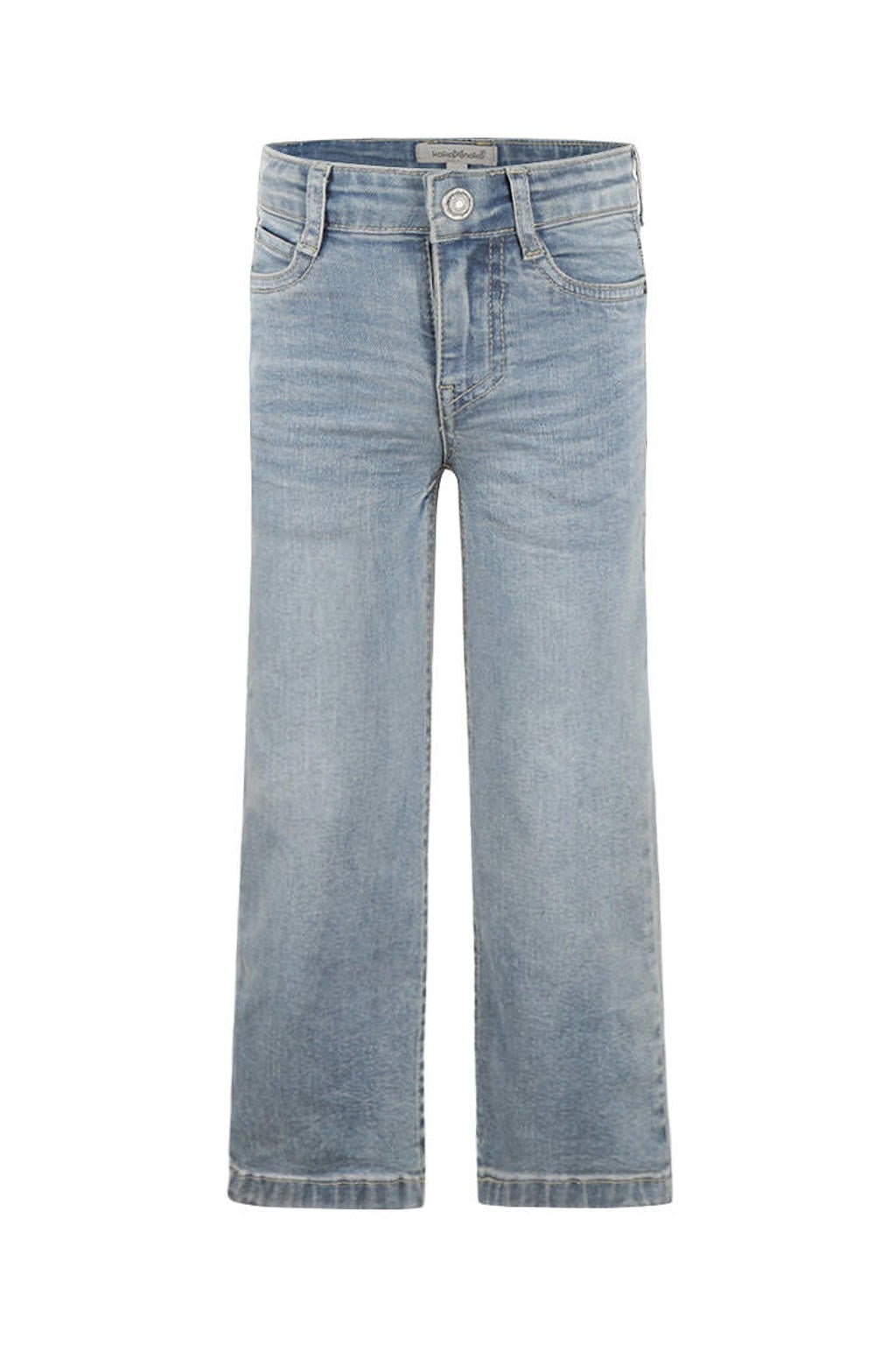 Light blue denim meisjes Koko Noko wide leg jeans van stretchdenim met haaksluiting en effen