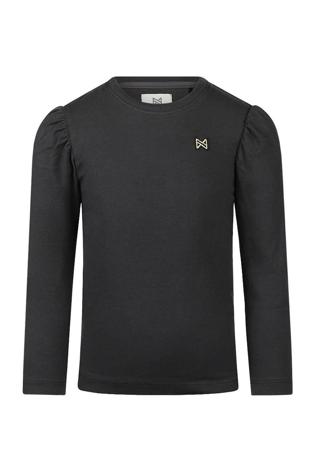 Zwarte meisjes Koko Noko rechtvallende longsleeve van stretchkatoen met effen, lange mouwen, ronde hals en drukknoopsluiting