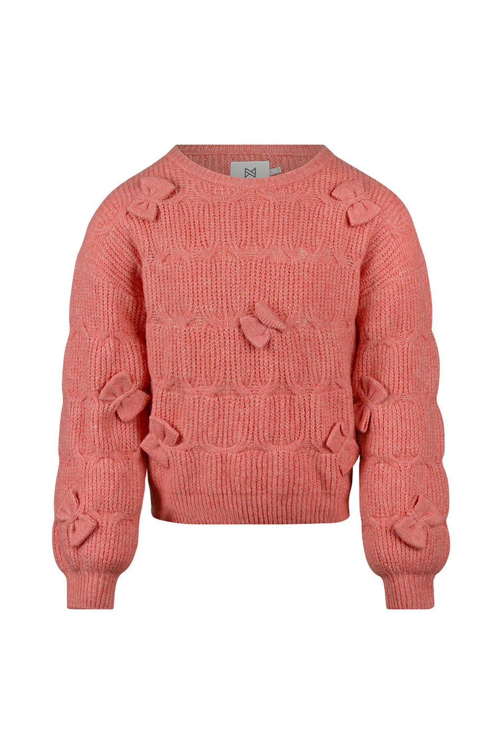 Roze meisjes Koko Noko rechtvallende gebreide trui van polyester met effen, lange mouwen en ronde hals