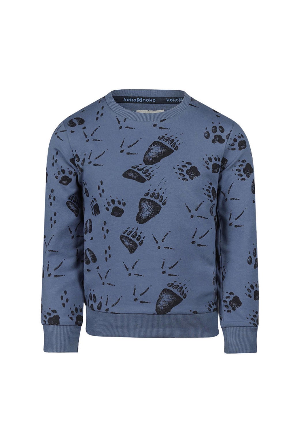 Blauwe jongens Koko Noko rechtvallende sweater met lange mouwen, ronde hals, drukknoopsluiting en geribde boorden