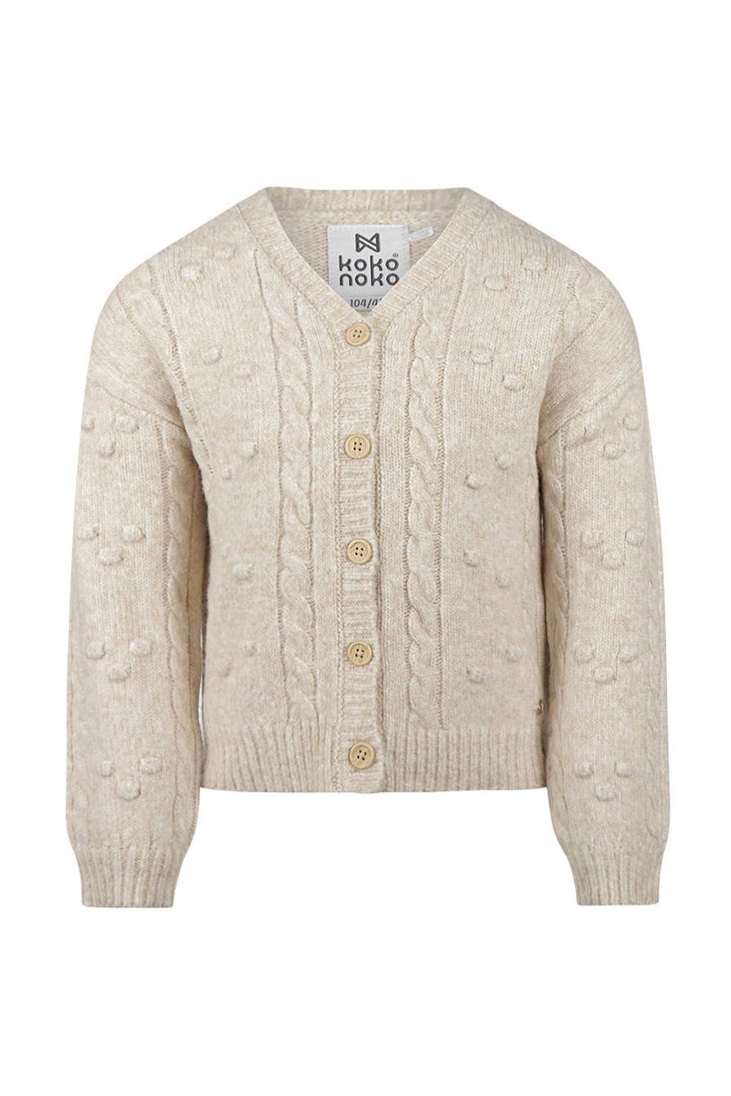 Koko Noko rechtvallend gebreid vest met kabels en wol - beige