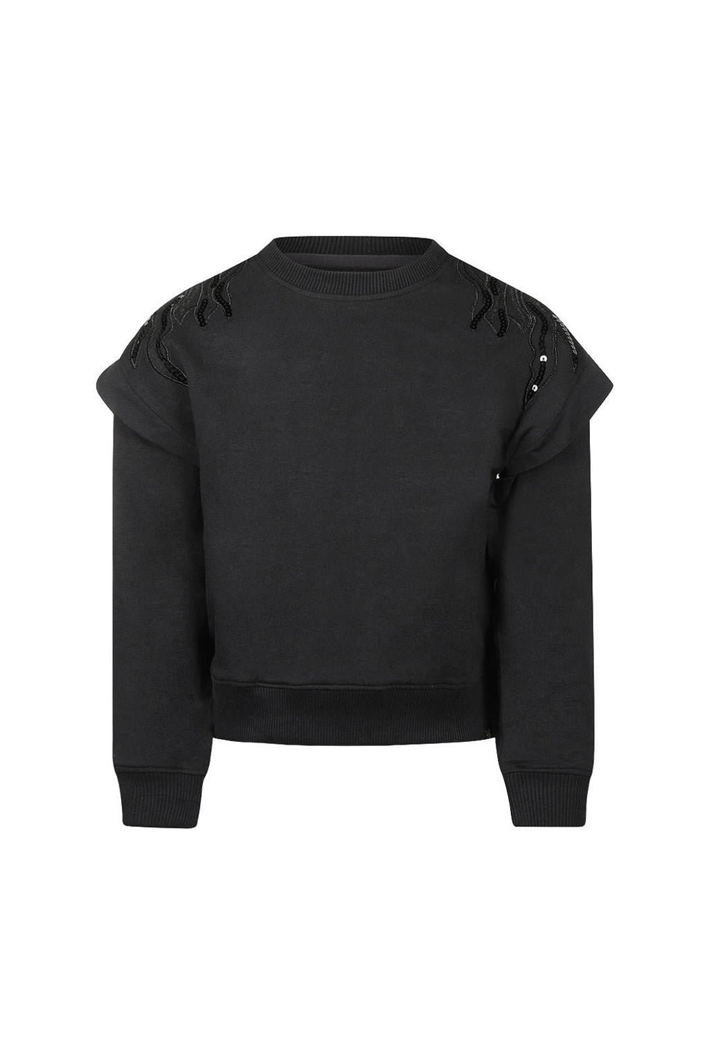 Zwarte meisjes Koko Noko rechtvallende sweater met effen, lange mouwen, ronde hals, drukknoopsluiting en borduursels