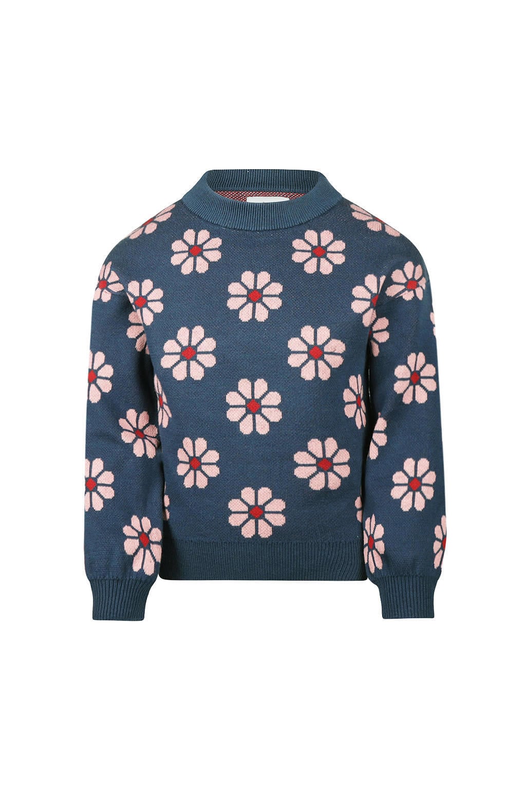 Koko Noko rechtvallende gebreide gebloemde trui - blauw/roze