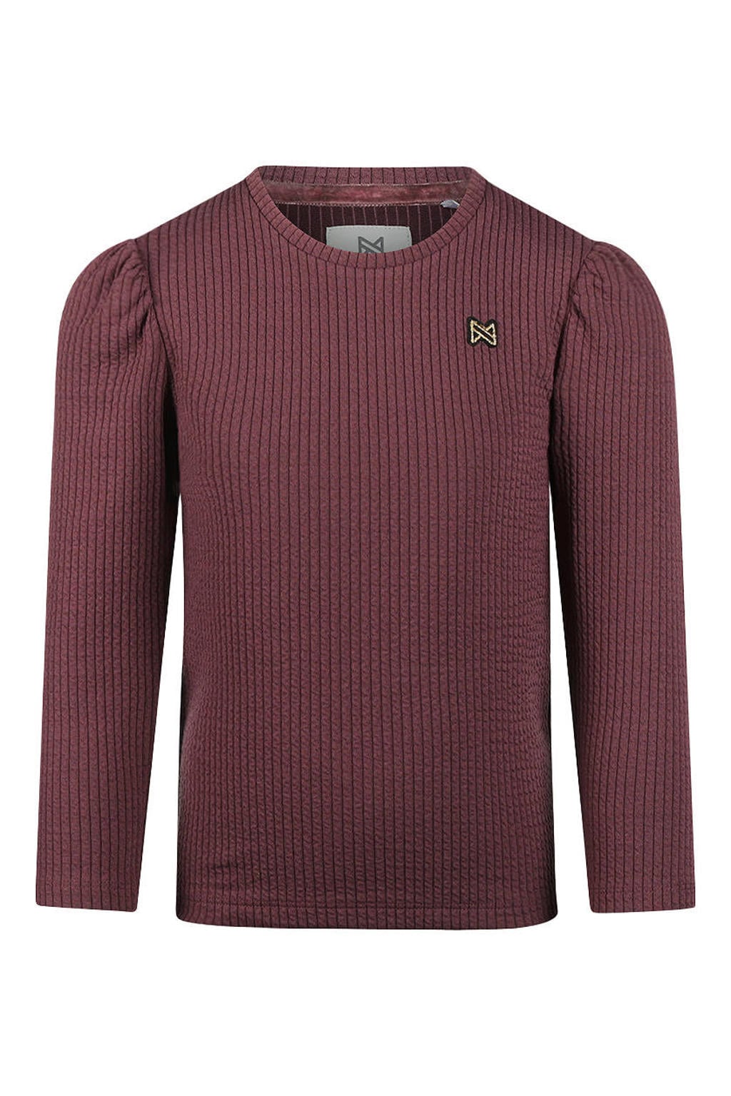 Donkerpaarse meisjes Koko Noko rechtvallende longsleeve van stretchkatoen met effen, lange mouwen, ronde hals, drukknoopsluiting en textuur