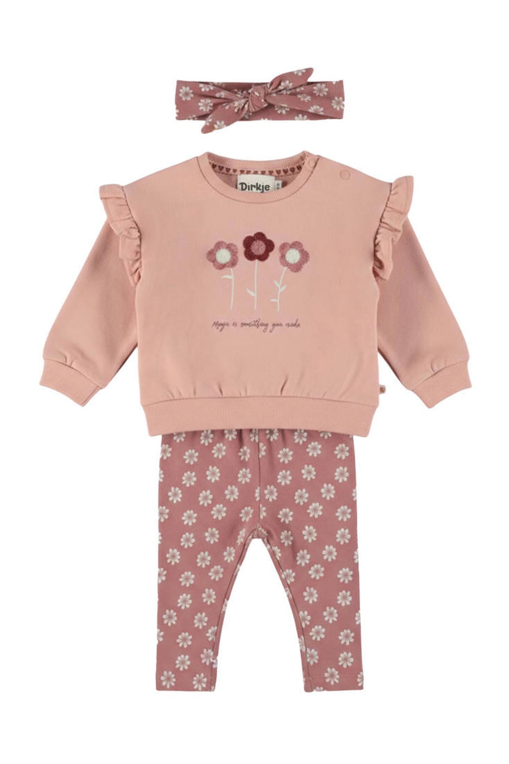 Dirkje set met ruches en print - roze (set van 3)