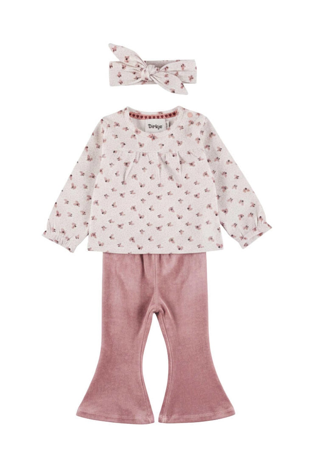Dirkje longsleeve + broek + haarband met print - roze