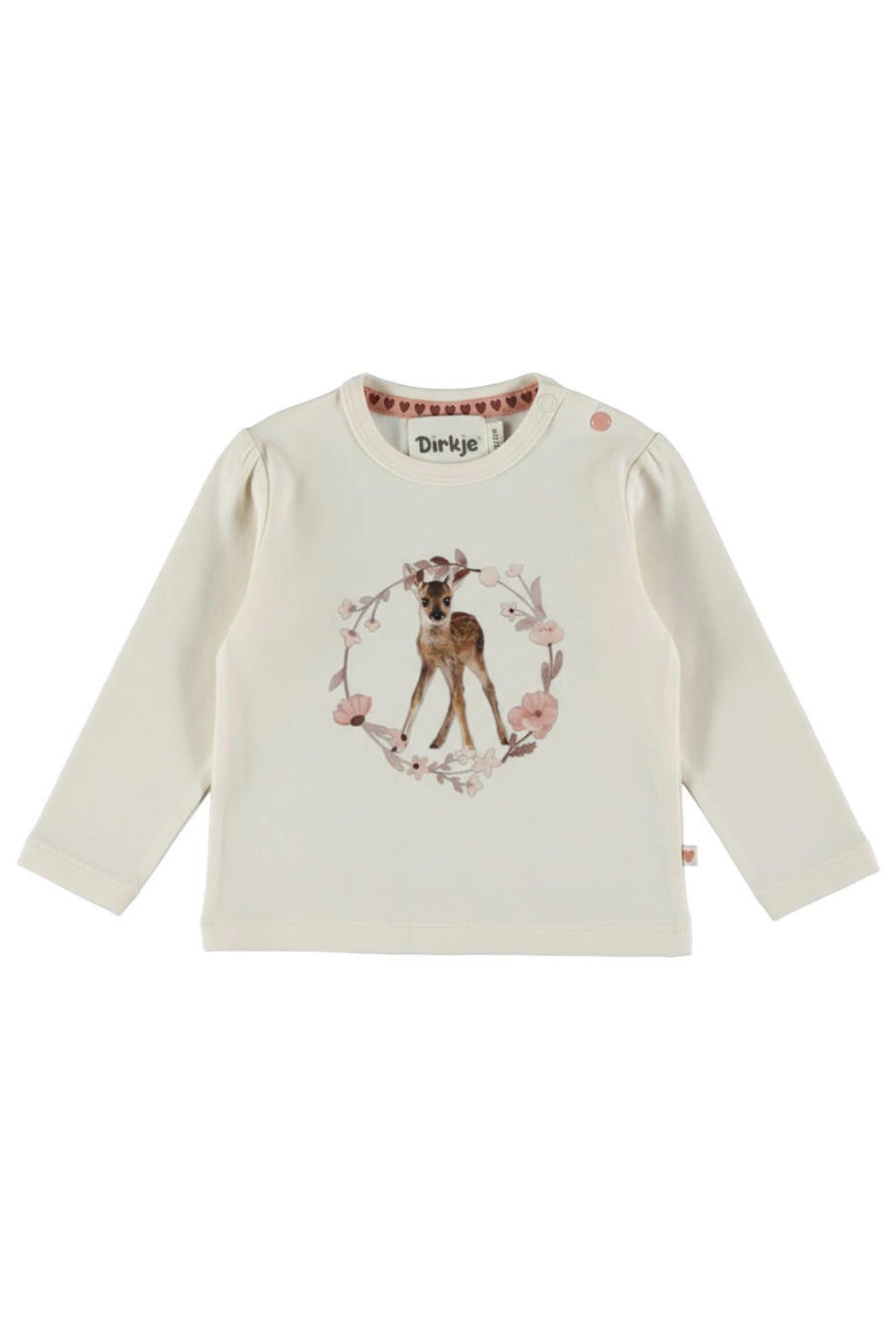 Witte meisjes Dirkje aansluitende longsleeve van stretchkatoen met printopdruk, lange mouwen, ronde hals en drukknoopsluiting
