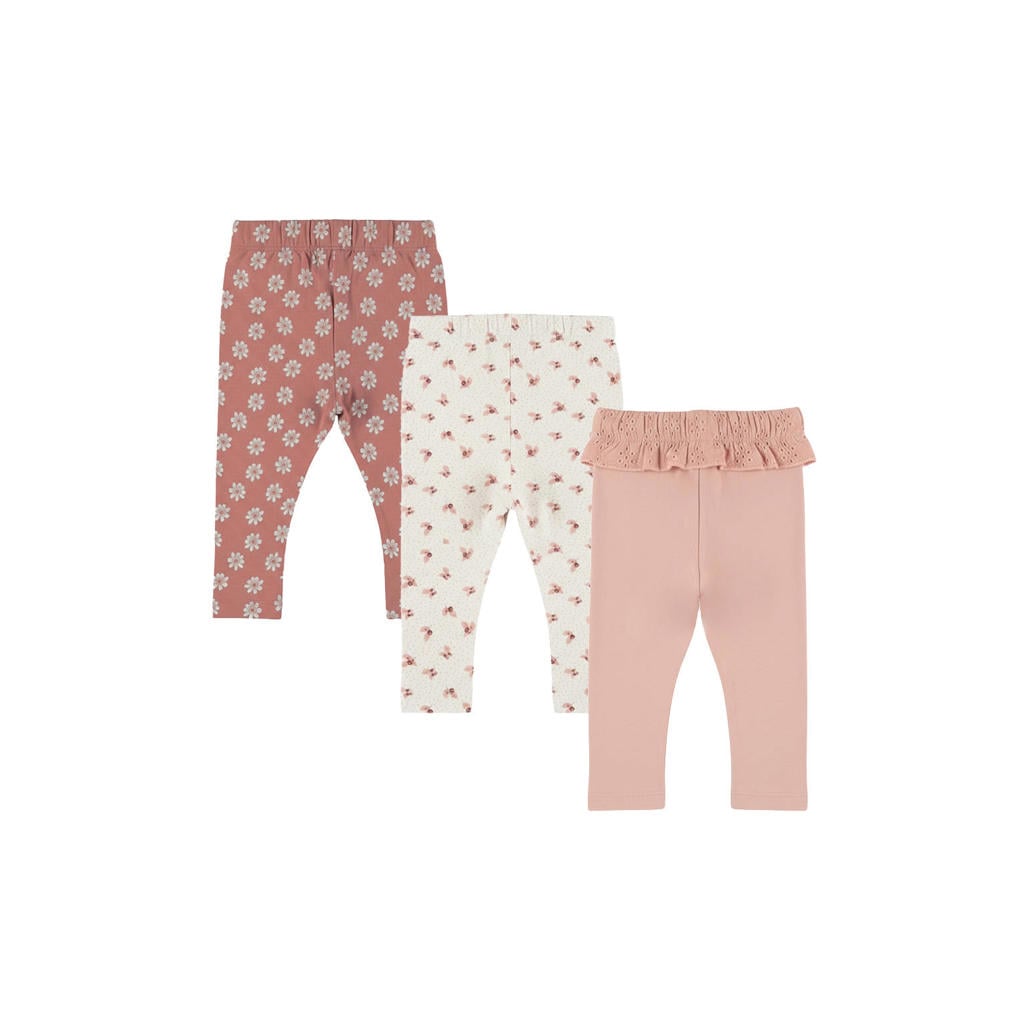 Set van 3 roze en witte meisjes Dirkje skinny leggings van stretchkatoen met regular waist en elastische tailleband