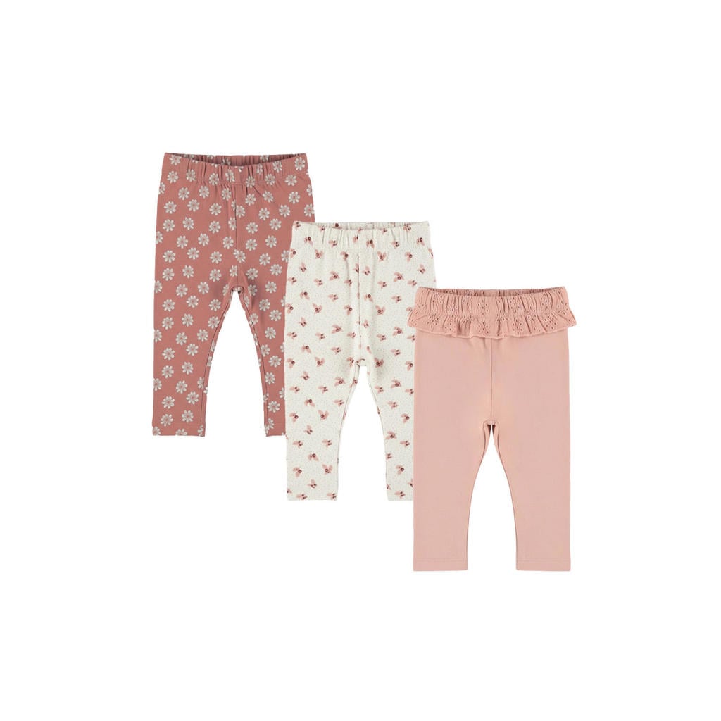 Dirkje skinny leggings met ruches - roze (set van 3)