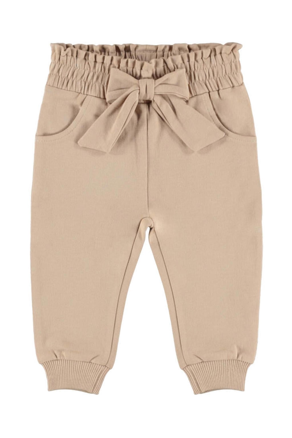 Beige meisjes Dirkje regular fit joggingbroek van stretchkatoen met elastische tailleband en effen