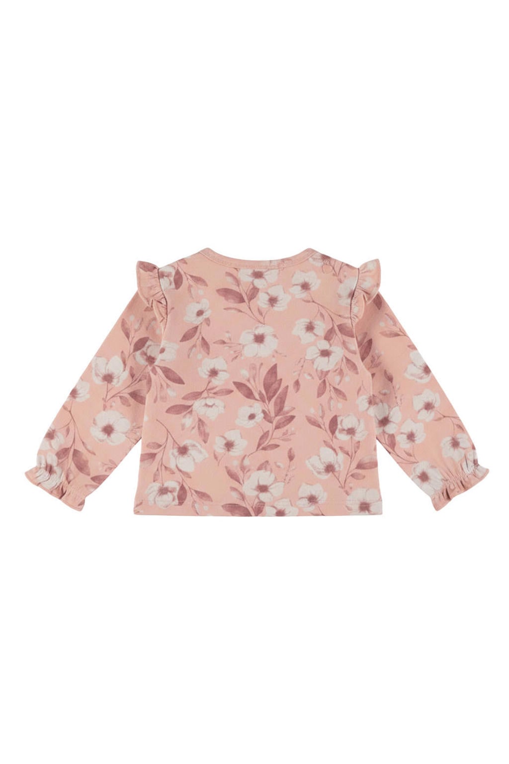 Dirkje rechtvallende gebloemde longsleeve met ruches - roze