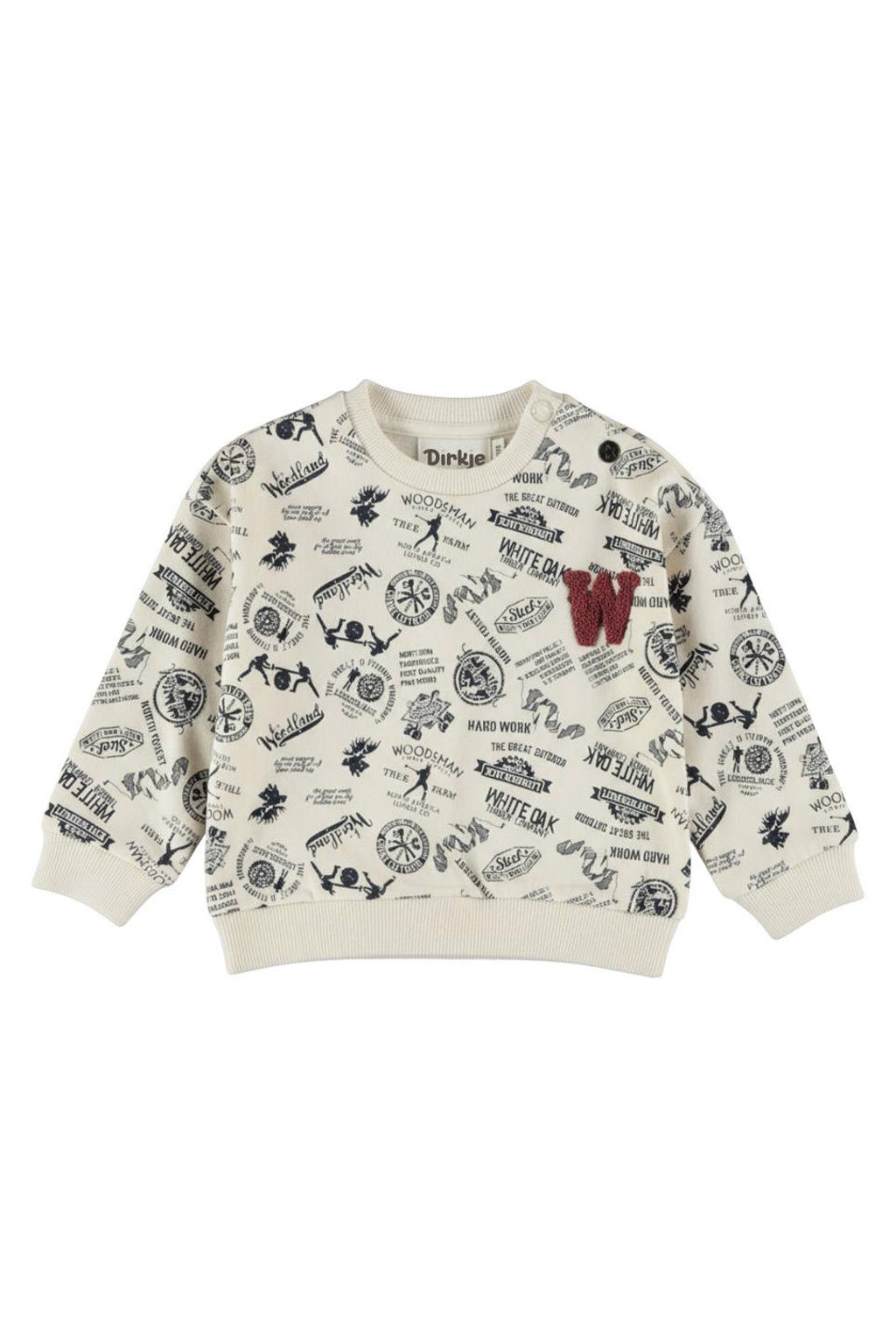 Dirkje oversized sweater met print - offwhite/zwart