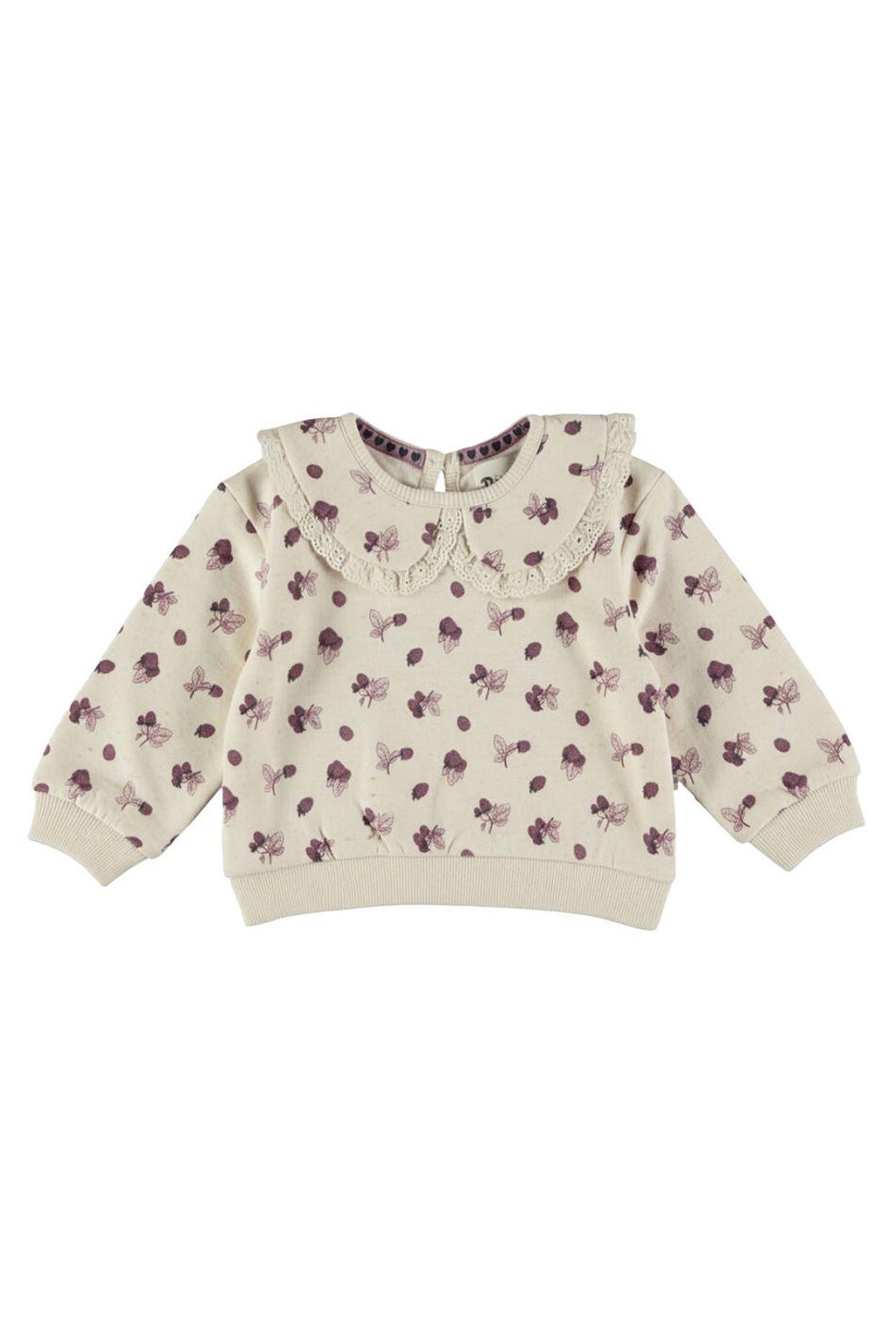Dirkje oversized sweater met broderie en print - beige