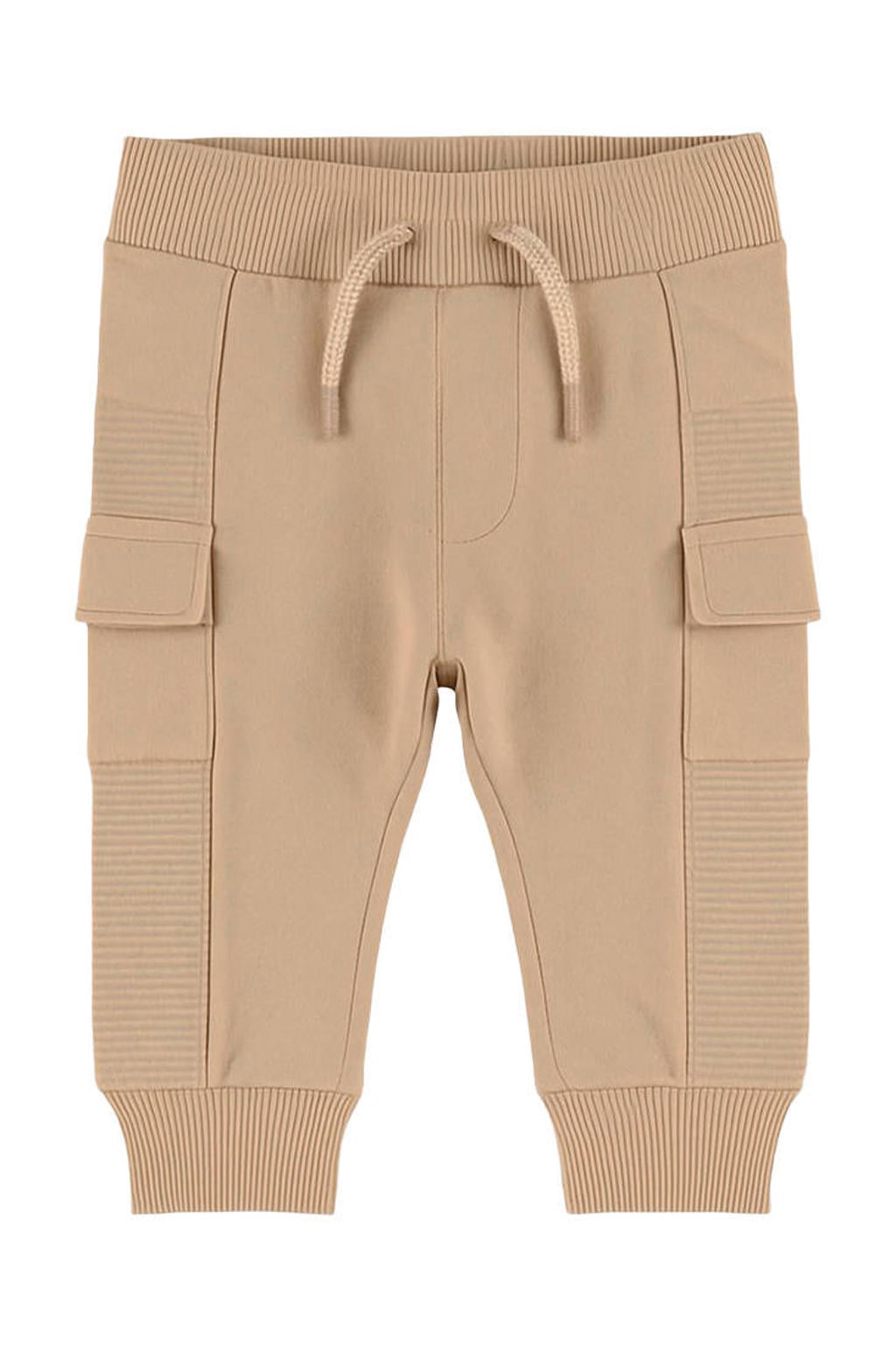 Beige jongens Dirkje katoenen regular fit babybroek met elastische tailleband met koord