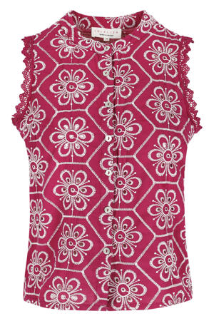 gebloemde blouse broderie roze