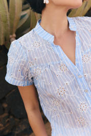 thumbnail: LOLALIZA gestreepte blouse broderie lichtblauw