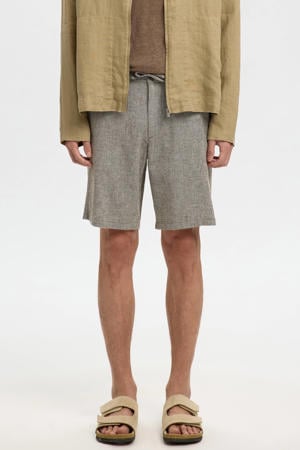 SLHREGULAR-BRODY regular chino short met linnen bruin