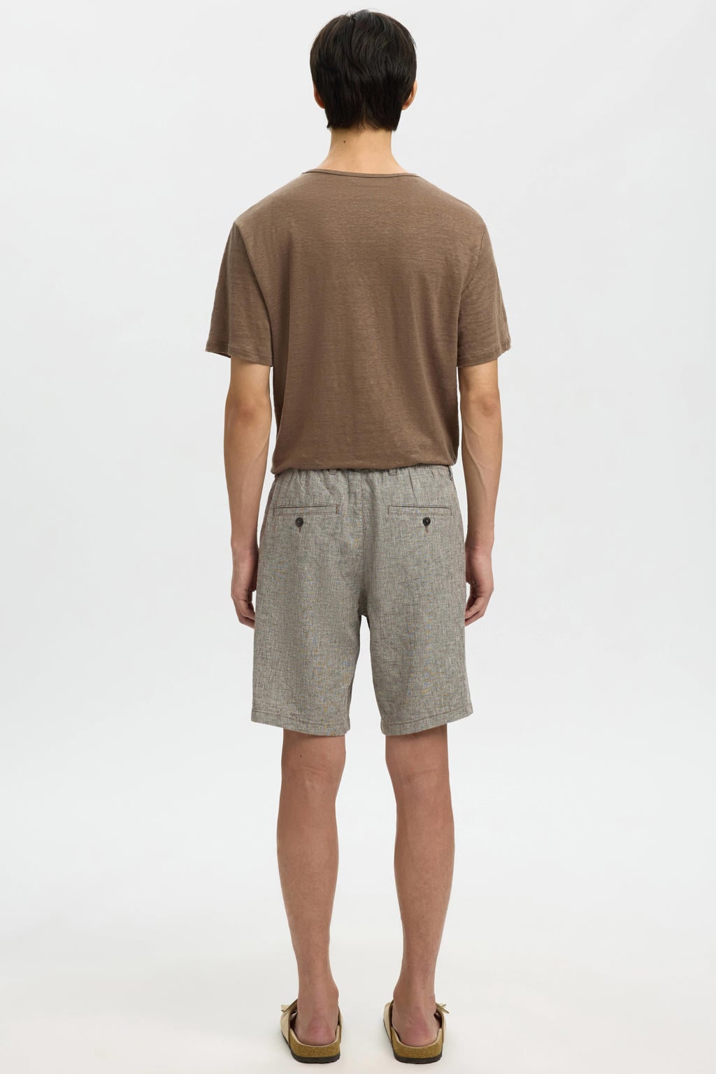 Selected SLHREGULAR-BRODY regular chino short met linnen bruin