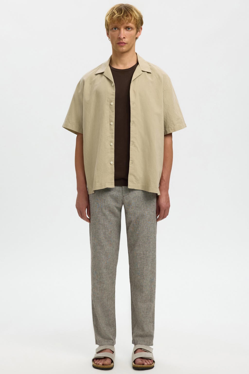 Selected BRODY slim tapered chino met linnen bruin