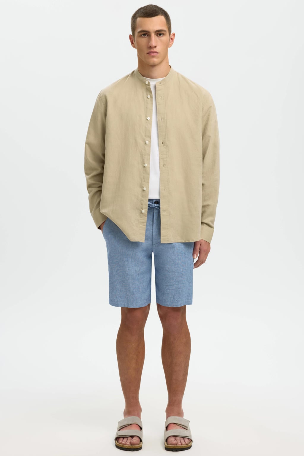 Selected SLHREGULAR-BRODY regular chino short met linnen blauw