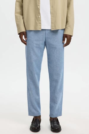 BRODY slim tapered chino met linnen blauw