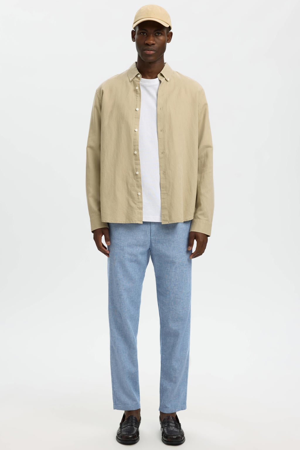 Selected BRODY slim tapered chino met linnen blauw