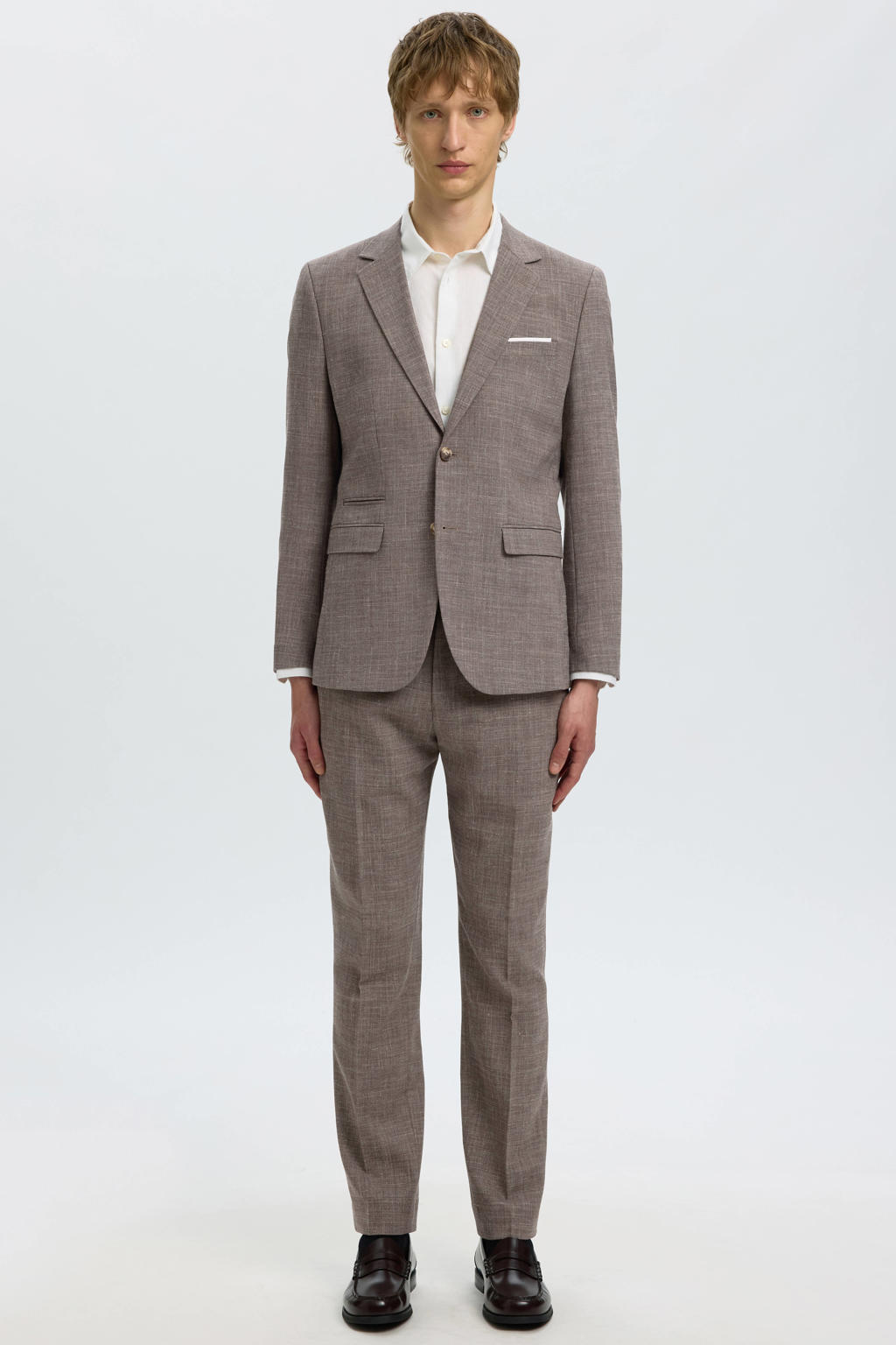 Selected SLHSLIM-OASIS slim pantalon met linnen bruin