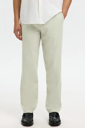 BRODY slim tapered chino met linnen lichtgroen