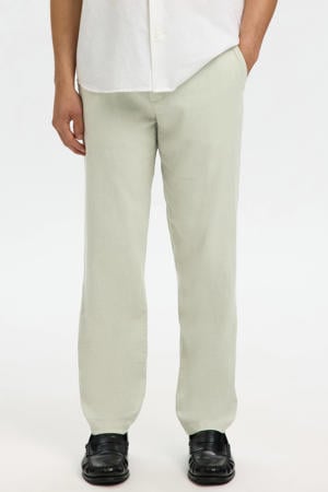BRODY slim tapered chino met linnen lichtgroen
