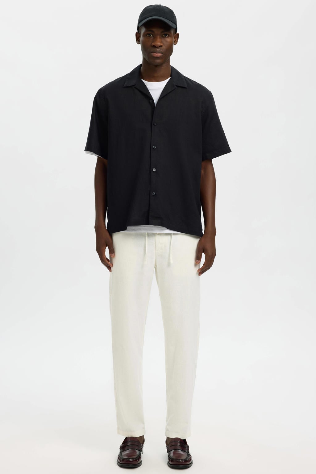 Selected BRODY slim tapered chino met linnen ecru