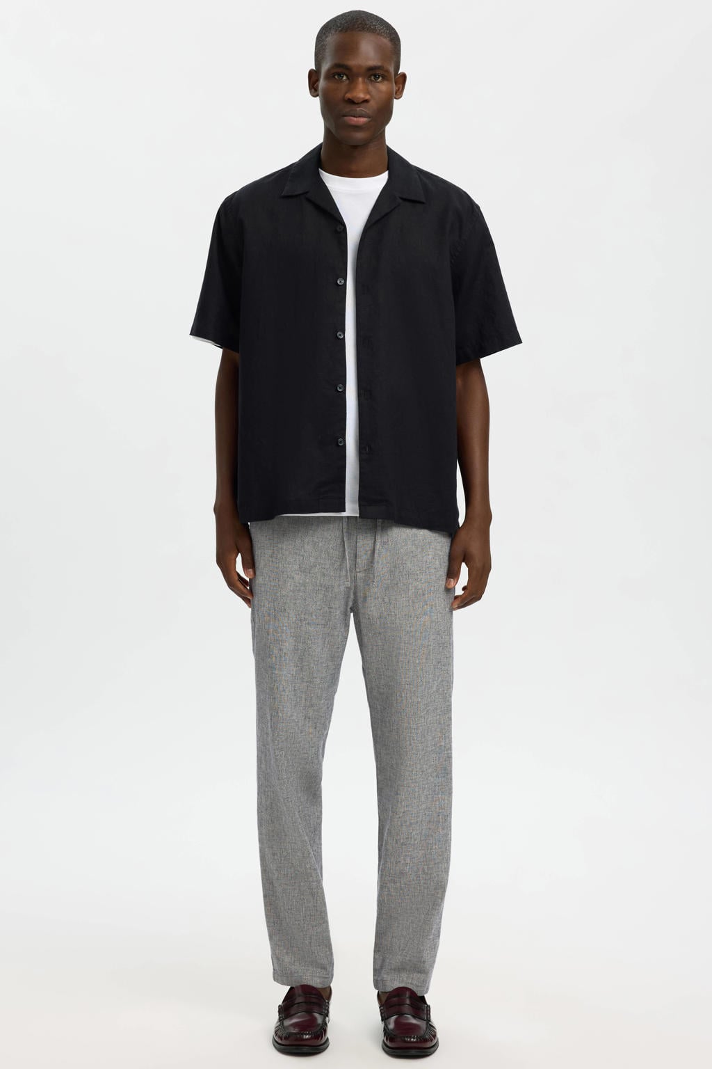Selected BRODY slim tapered chino met linnen grijsblauw
