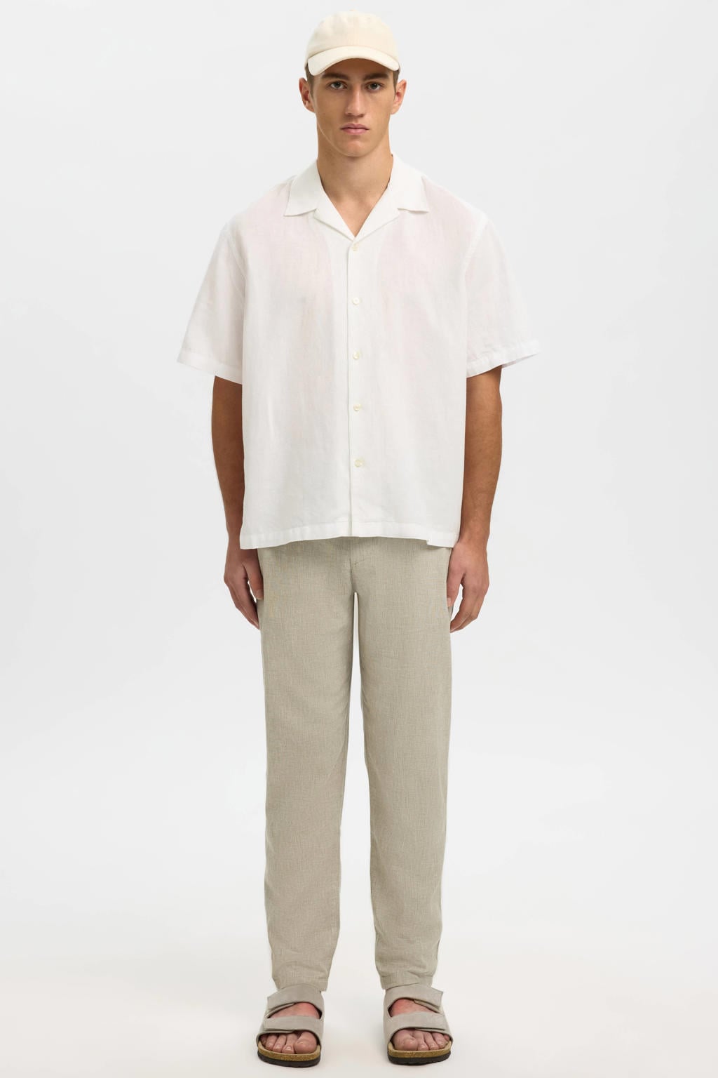 Selected BRODY slim tapered chino met linnen lichtkaki