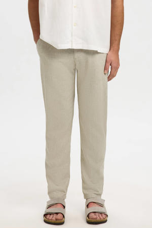 BRODY slim tapered chino met linnen lichtkaki