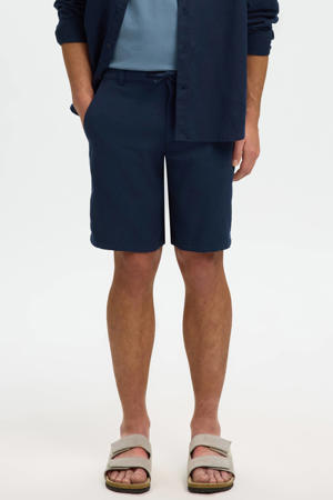 SLHREGULAR-BRODY regular chino short met linnen donkerblauw