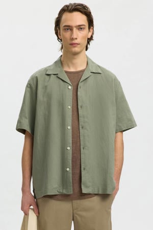 relaxed casual overhemd met linnen groen