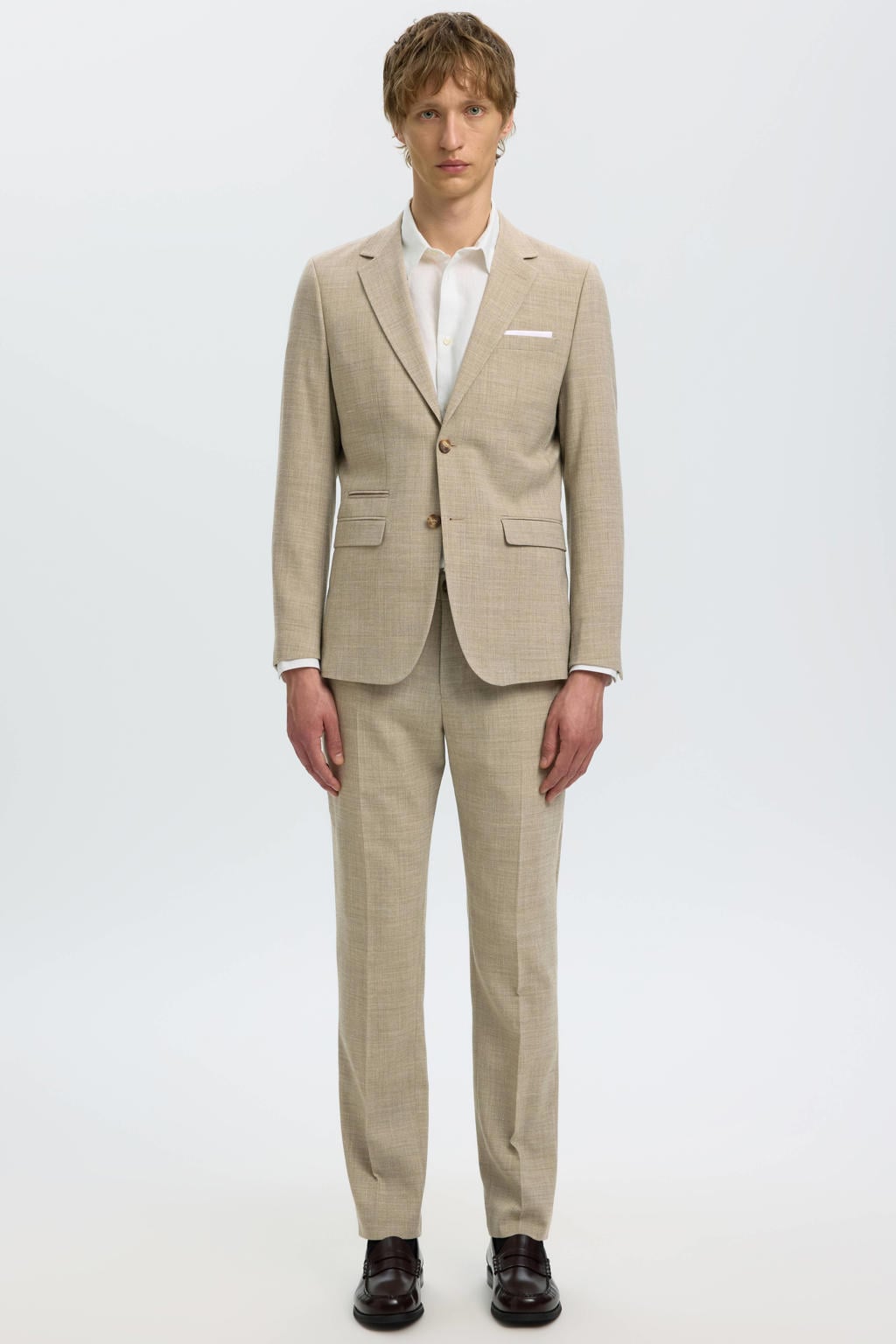 Selected SLHSLIM-OASIS slim pantalon met linnen camel