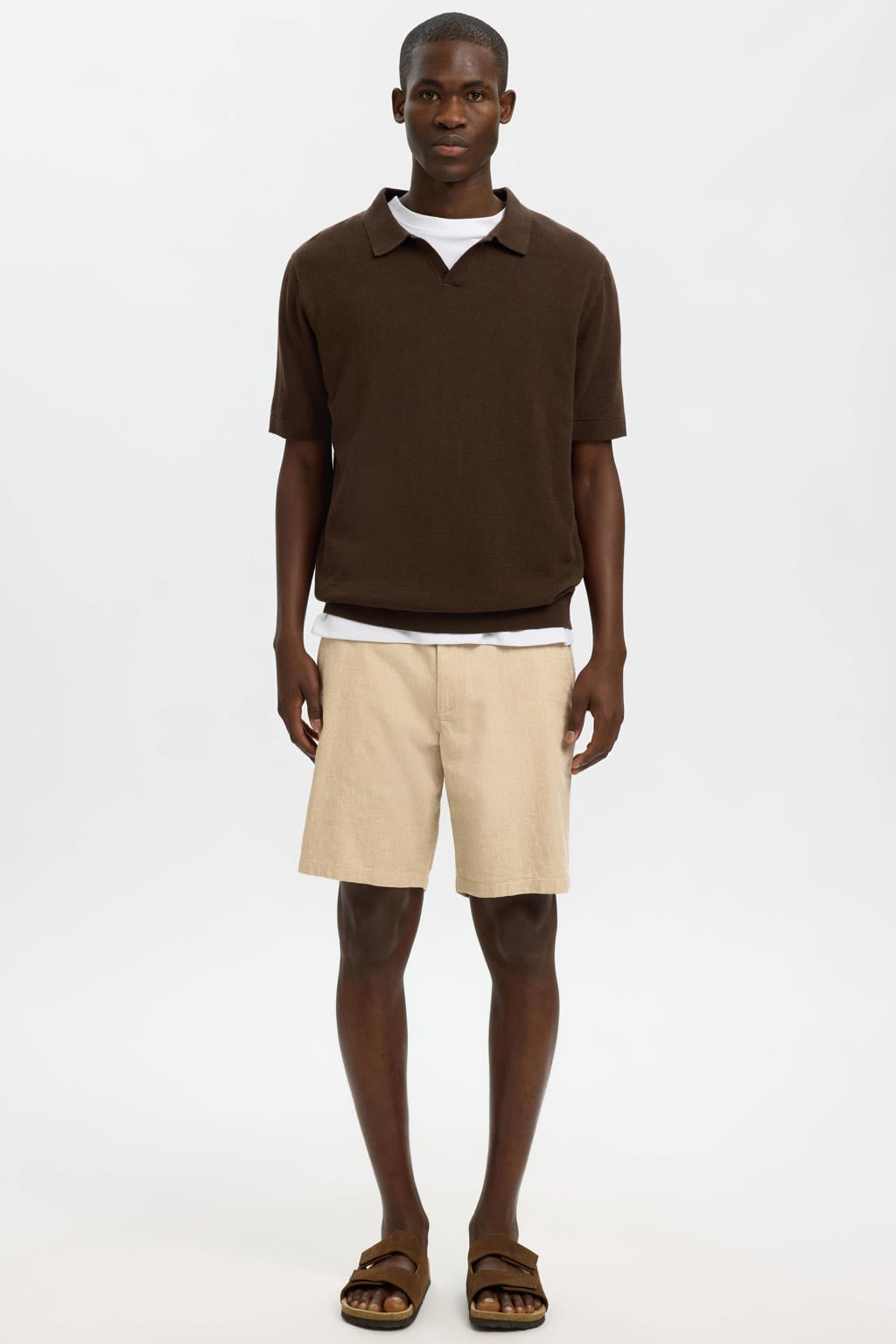 Selected SLHREGULAR-BRODY regular chino short met linnen beige