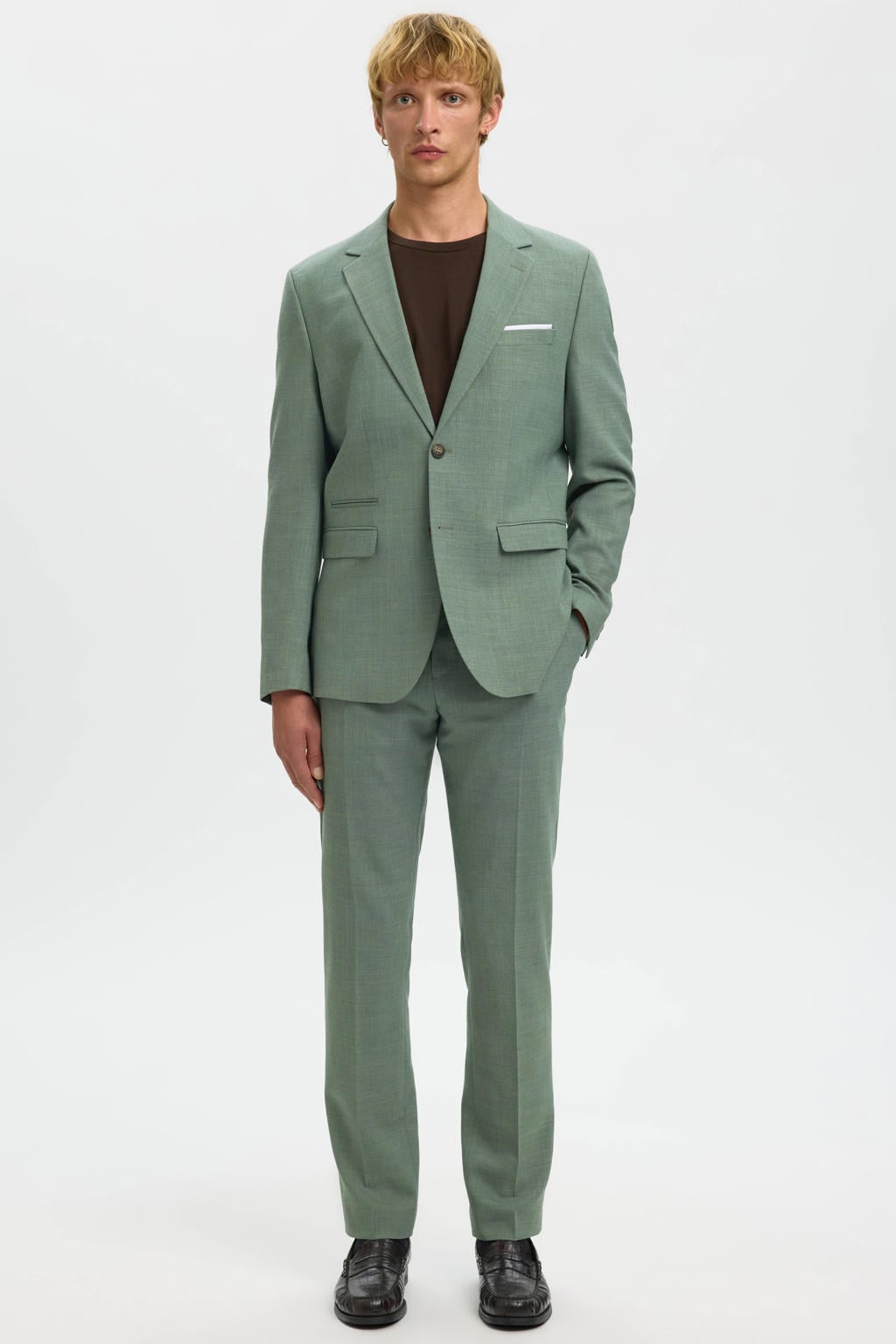 Selected SLHSLIM-OASIS slim pantalon met linnen groen