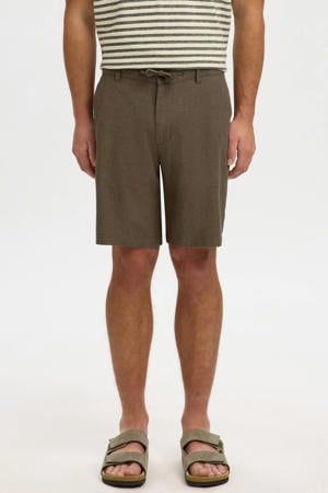 SLHREGULAR-BRODY regular chino short met linnen kaki