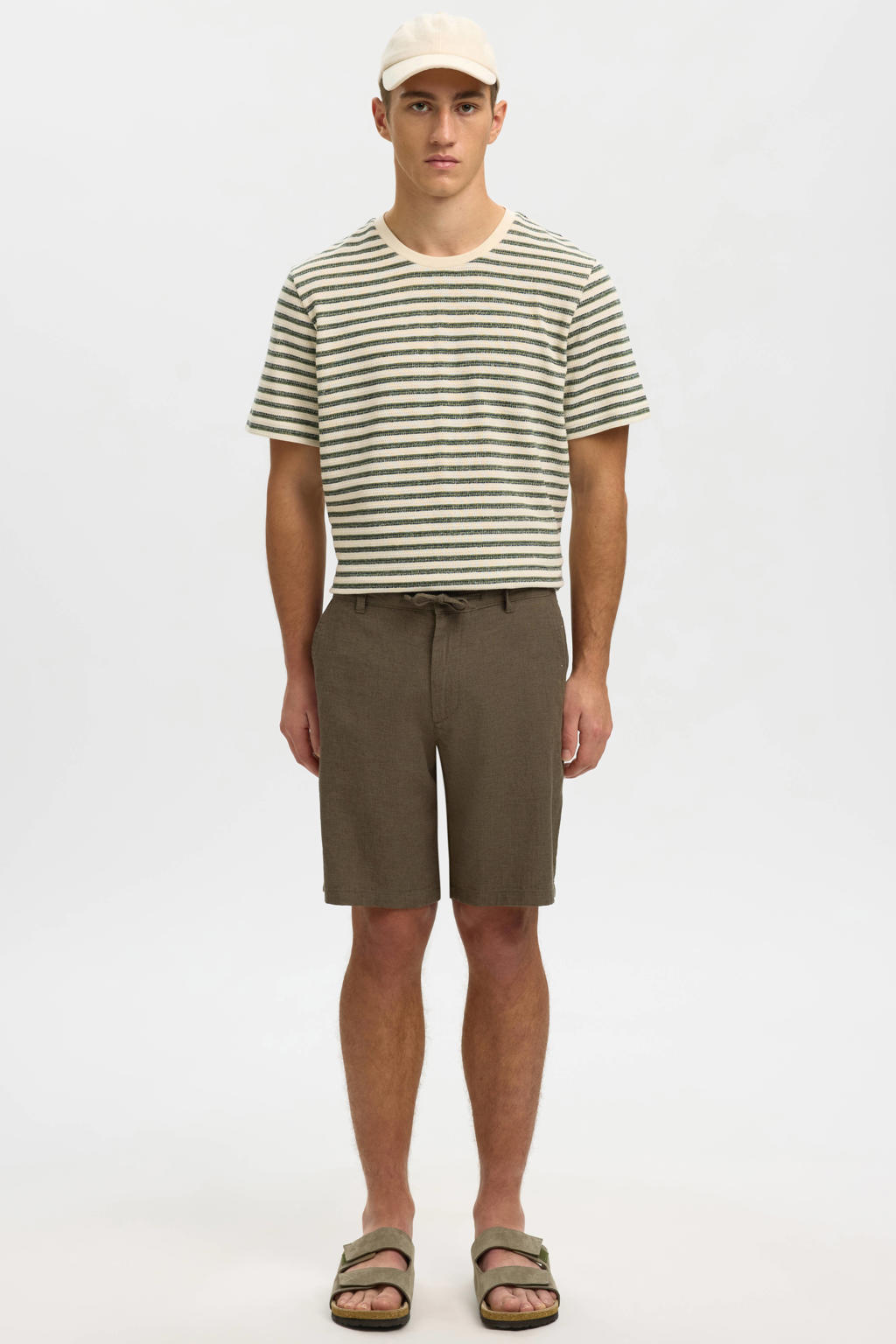 Selected SLHREGULAR-BRODY regular chino short met linnen kaki