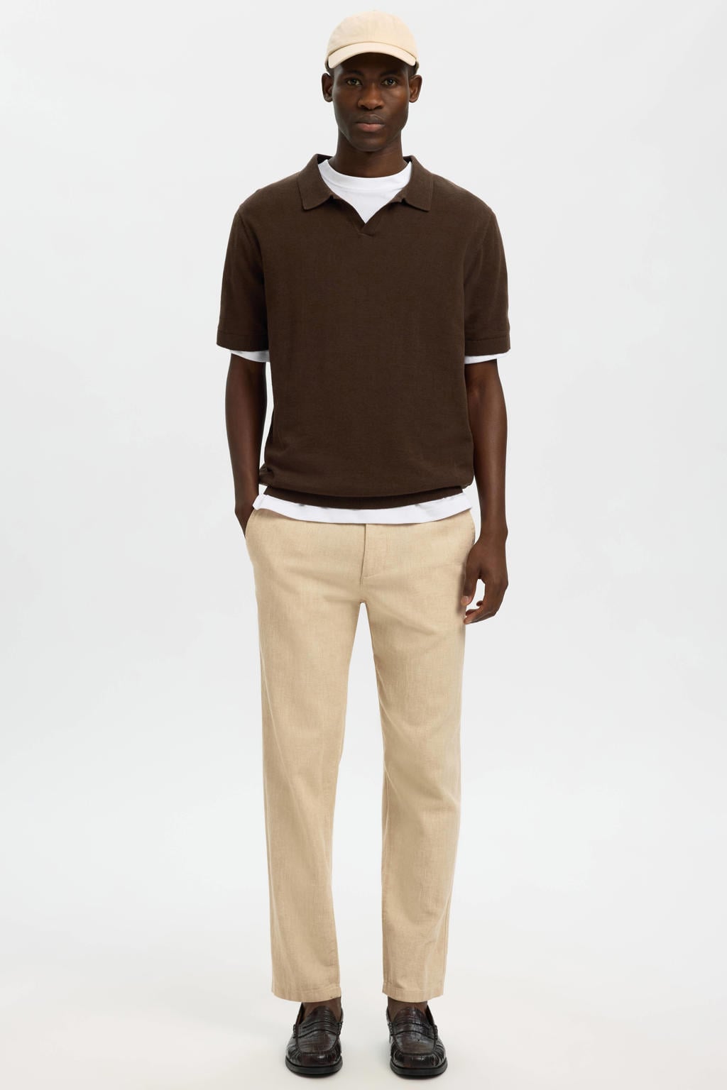 Selected BRODY slim tapered chino met linnen beige